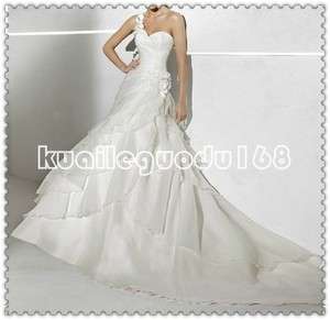 2012 NEW custom white one shoulder flowers multi layer wedding dress 