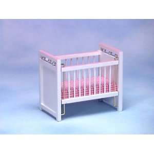  Dollhouse Miniature White/Pink Crib 