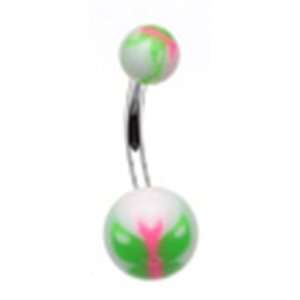 Surgical Steel Belly Button Navel Ring with Green Butterfly Print Non 