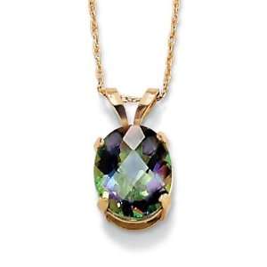   10k Gold Multi Faceted Oval Cut Mystic Topaz Pendant and Chain