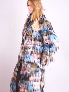 Vtg RAINBOW MONKEY FUR Shaggy Fox Feathered COUTURE Dress Jacket 