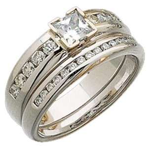 14K White Gold Exquisite Diamond Bridal Ring Set (Center stone is not 