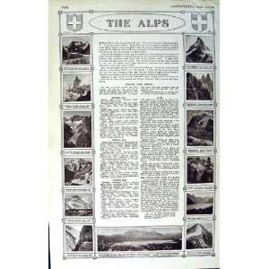  MAP ALPS MOUNTAINS 1922 MONT BLANC LAKE LUCERNE COMO