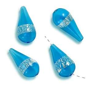 Hand Blown Lampwork Glass 30mm Large Drop Beads Capri Blue Silver Foil 