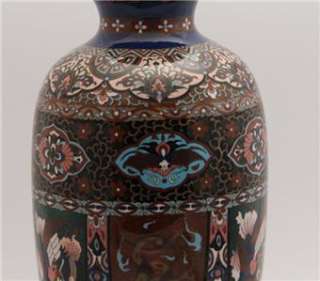   Japanese Meiji Sparkling Ginbari Cloisonne Vase w Dragons & Birds