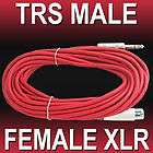25 ft foot feet RED 1/4 TRS to 3 pin XLR Female Patch Cable mic 