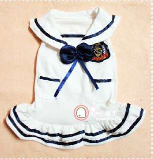 Navy Uniform Sailor Dress Clothes Bow Blue White for Doggie Puppy 