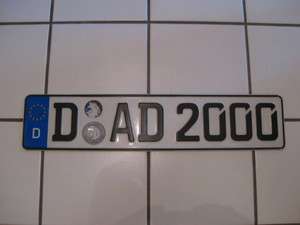 Germany DAD 2000 REAL license plate TOP RARE  