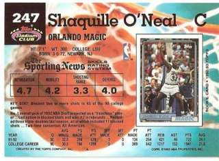 SHAQUILLE ONEAL 1992 93 STADIUM CLUB # 247 HOT ROOKIE  