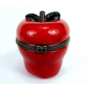  Delicious Red Big Apple Porcelain Hinged Trinket Box phb 