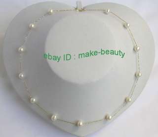 stunning 8mm round white pearls 14K gold chain necklace  