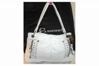 Makowsky NWT Salerno WHITE Hobo HANDBAG whipstitch Glove leather 