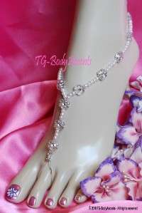 Barefoot Sandals   Foot Jewelry   Beach Wedding   Flowers & Pearls 2pc 