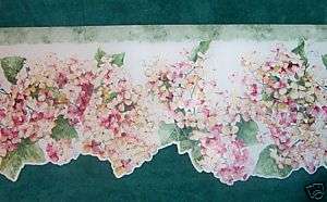 Wallpaper Border Lilacs Flock Scallop Leaves Vines Pink  