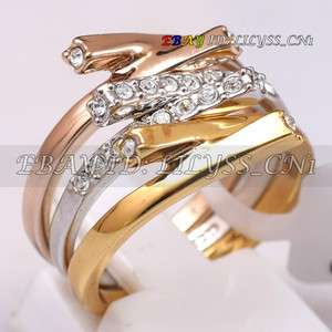 641RZ Fashion 3 Tone Ring Set 18K GP Use SWAROVSKI Crystal  