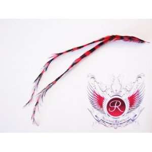  Double Grizzly Hair Extension Feather (Red/Black) Long 