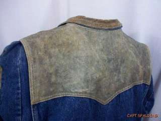 Vtg 80s.Guess 2 Tone Denim Leather Jacket. L.Back to The Future 