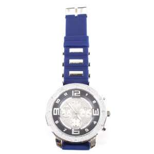  Blue Solid Big Face Hip Hop Rubber Banded Watch with a Free 