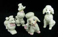   Vintage Porcelain White Pink Poodle Dog Figurines Japan Miniature