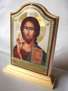 JESUS CHRIST Orthodox Icon on Wooden Stand (Metallograph 3.8x2.4 inch 