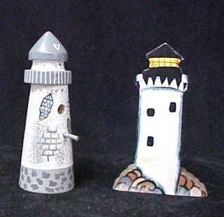 Miniature Wooden Wood 2 Hand Painted Lighthouses  