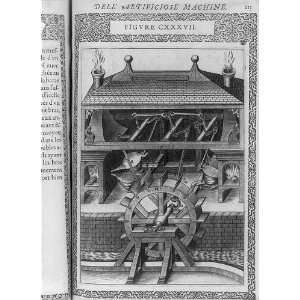  Machine,water wheel,bellows,turbine,A. Ramelli,1588