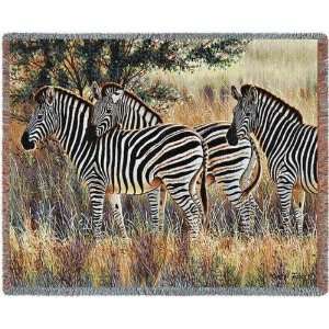  Three Zebra Group Tapestry Afghan Throw