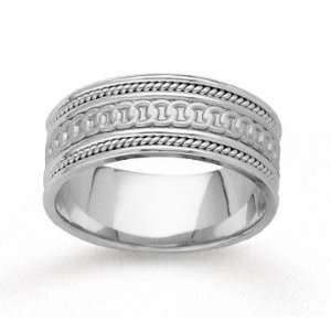    14k White Gold Rings Milgrain Hand Carved Wedding Band Jewelry