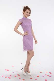 Chinese Cheongsam Qipao Evening Dress Lace Purple 29067  