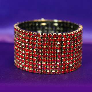 10 Row Dark Red Rhinestone Choker Bracelet Set  