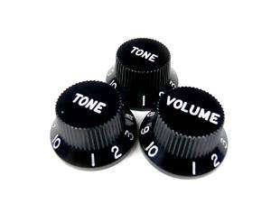 Fender Strat Volume Tone knob set Black 3 knobs  