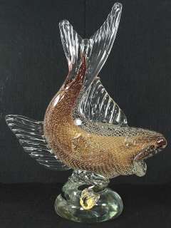 Huge Gold Speckled Murano Glass Hand Blown Fish  