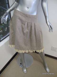 Rebecca Taylor Gray/Beige Tweed Lace Bottom Pleated Top Skirt 4  
