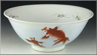 Signed Meiji Japanese Porcelain Bowl w/ Fish & Insects  