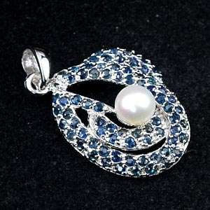 Captivate Pearl And Blue Sapphire 925 Silver Pendent  