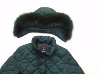 Womens Gallery Down Real Fox Fur Trim M Pea Coat Hoodie Quilt Jacket 