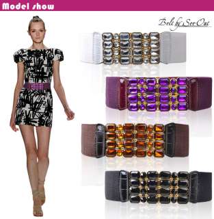   Vogue Faux Diamonds Buckle Style Elastic Belt Waistband 4 Color  