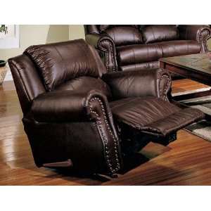  Recliner Sofa Chair Nail Head Trim Dark Brown Leather 