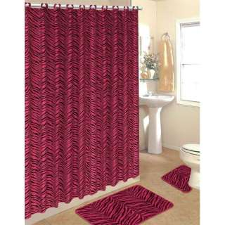   Bath rug set pink zebra animal print bathroom shower curtain mat/rings