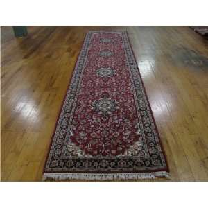  29 x 1111 Red Hand Knotted Wool Indo Kashan Runner Rug 