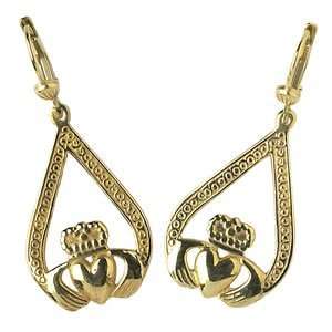  Engraved Claddagh Pear   10k Yellow Gold Earrings Jewelry