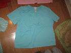 KORET Aqua Blue Beaded Leaf Print SS Stretch Polyester Blend T Shirt 