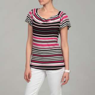 Cable & Gauge Womens Pink/ White/ Black Stripe Top  
