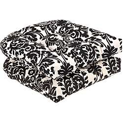   Outdoor Black/ Beige Damask Seat Cushions (Set of 2)  