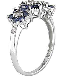 10k White Gold Blue Sapphire Flower Ring  