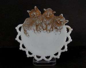 Westmoreland 7 Cat Plate, Gold Decoration, Milk Glass  