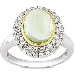   Yellow Sterling Silver Green Amethyst and Cubic Zirconia Fashion Ring