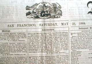 Rare 1864 San Francisco Civil War newspaper CALIFORNIA  