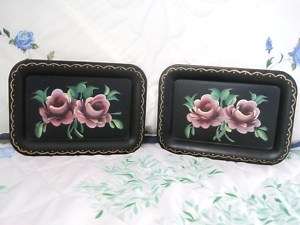 Vintage Hand Painted Country Pink Tole Roses Vanity Dresser Toleware 