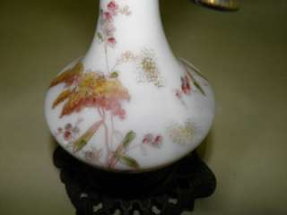 ANTIQUE VICTORIAN HAND PAINTED MILK GLASS OIL LAMP  